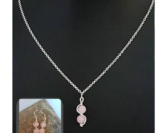 Rose Quartz Sterling Silver Necklace and Earrings Set, Healing Crystal Jewellery