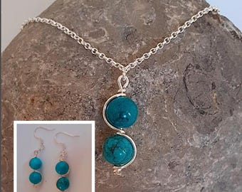 Turquoise Sterling Silver Jewelry Set: December Birthstone Necklace & Earrings