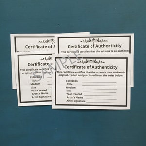 Printable Art Certificate of Authenticity Digital and Downloadable COA 4 files