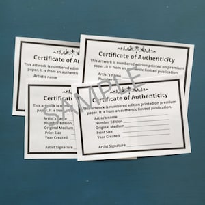 4 small and 1 big Printable Art Certificate of Authenticity Digital and Downloadable COA