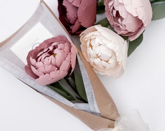 Peony Bouquet - Stemmed Paper Flowers - Single Paper Flower Bouquet - Paper Anniversary - Wedding Flowers - Gift Ideas