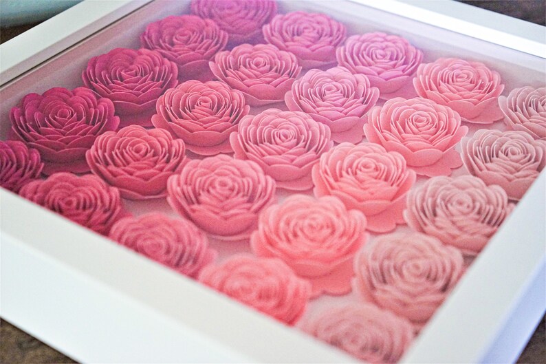 Ombre Paper Rose Shadow Box Frame Pink Paper Decoration Etsy