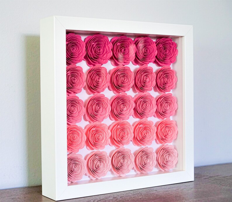 Ombre Paper Rose Shadow Box Frame Pink Paper Decoration Etsy