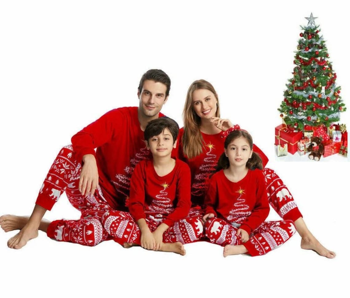 Christmas family pyjamas red or navy christmas matching pajamas adult