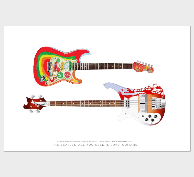 George Harrison Fender Strat Rocky Guitar Wall Decor The Beatles All You Need Is Love Guitars Poster Paul McCartney Rickenbacker 4001S