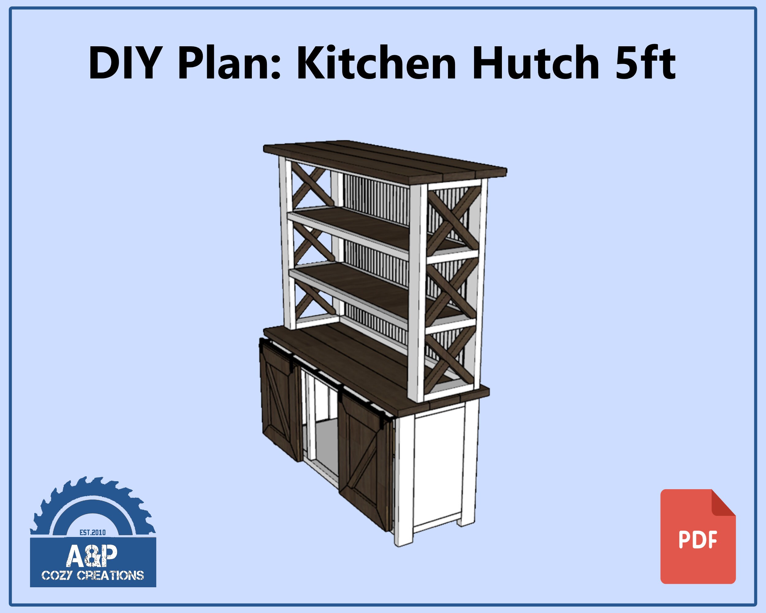 DIY Plan Farmhouse Kitchen Hutch 5ft Etsy