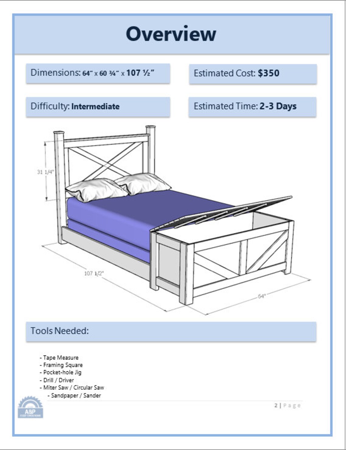 DIY Plan Farmhouse Bed Frame With Storage queen Etsy