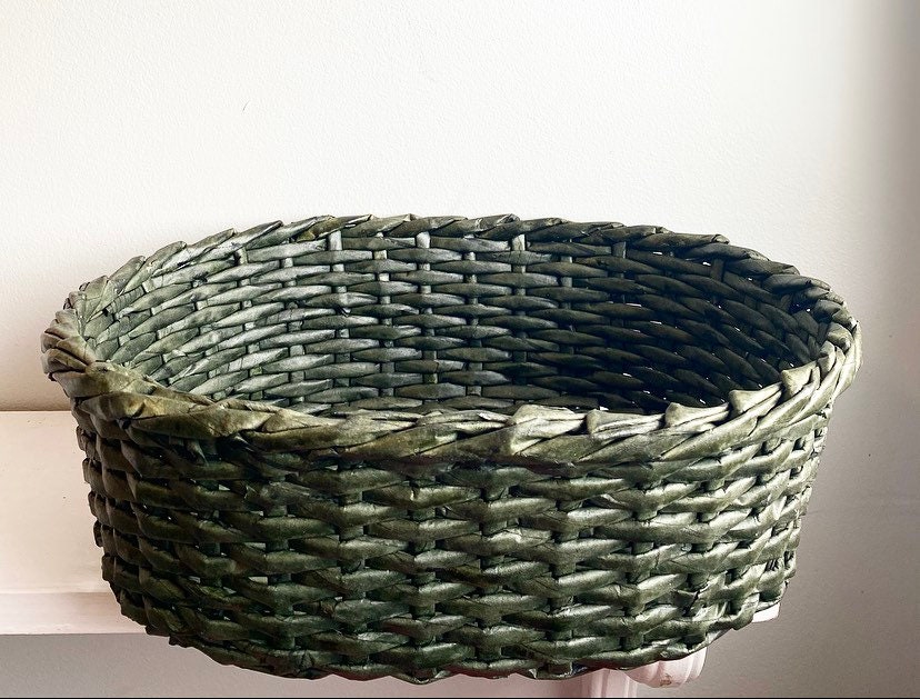 Vintage Style Retro Green Wicker Basket Woven Green Basket Etsy