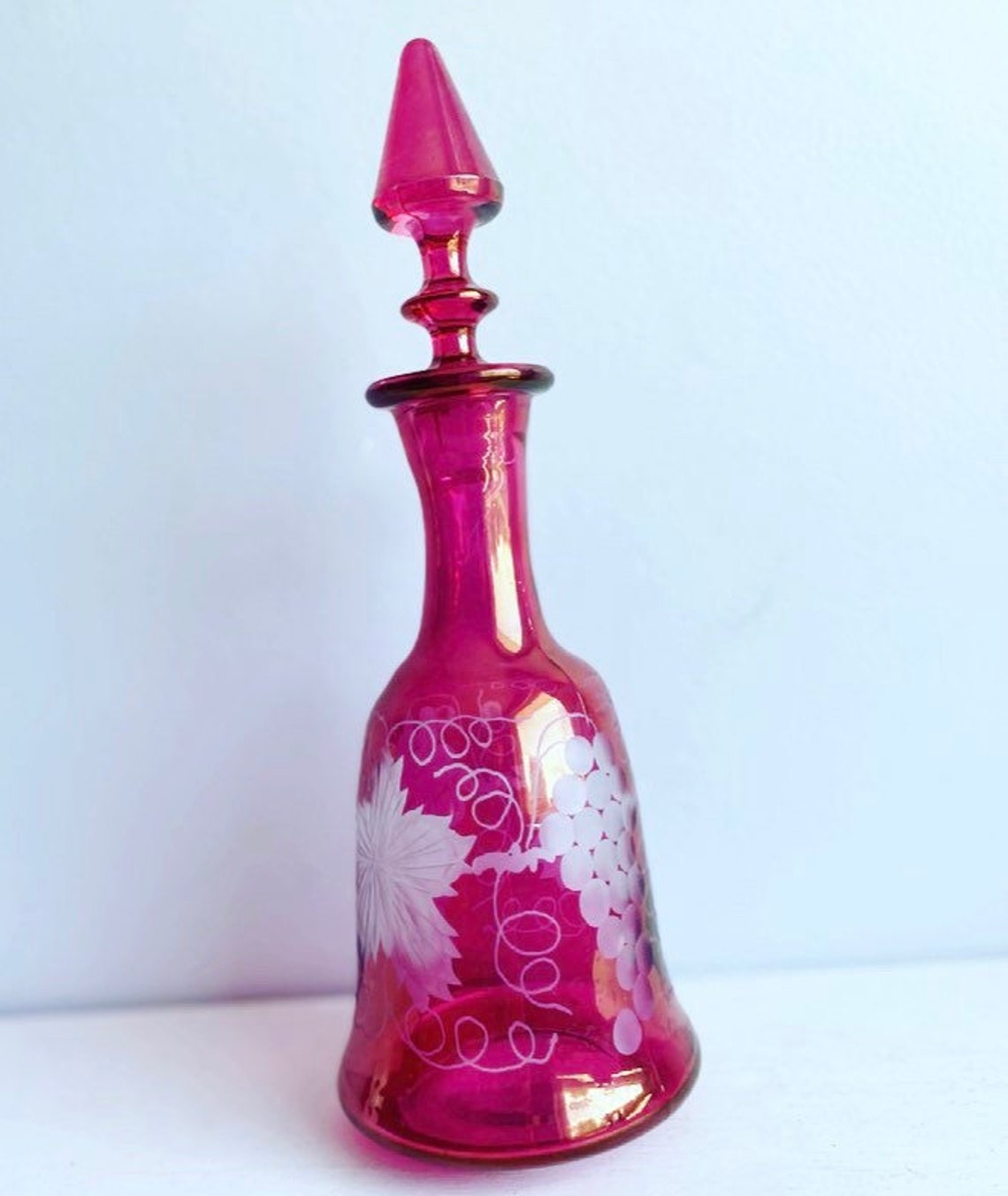 Vintage Pink Glass Decanter Bottle Cranberry Art Glass Etsy