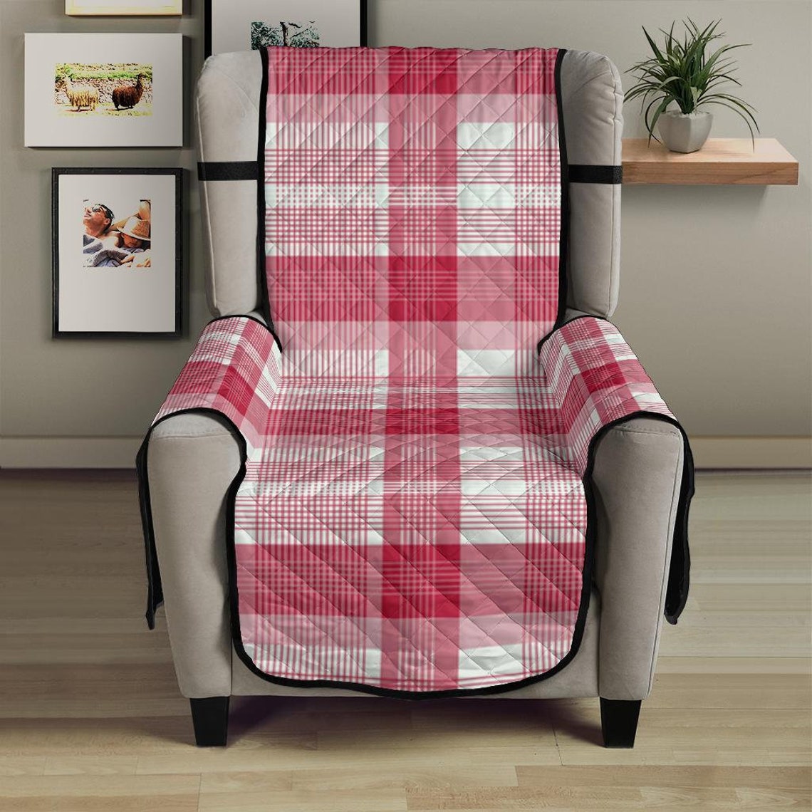 Red Plaid 23 Inch Recliner Sofa Protector Slip Cover Couch Etsy