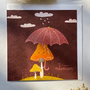 Love you mum card, Mothers day card, Cute card for mum, Illustrated card for mother, Birthday Card for Mummy, Baby and mummy mushroom card, image 2