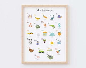 Affiche ABECEDAIRE, Nursery art, Alphabet poster, ABC poster, Newborn present, Children's poster