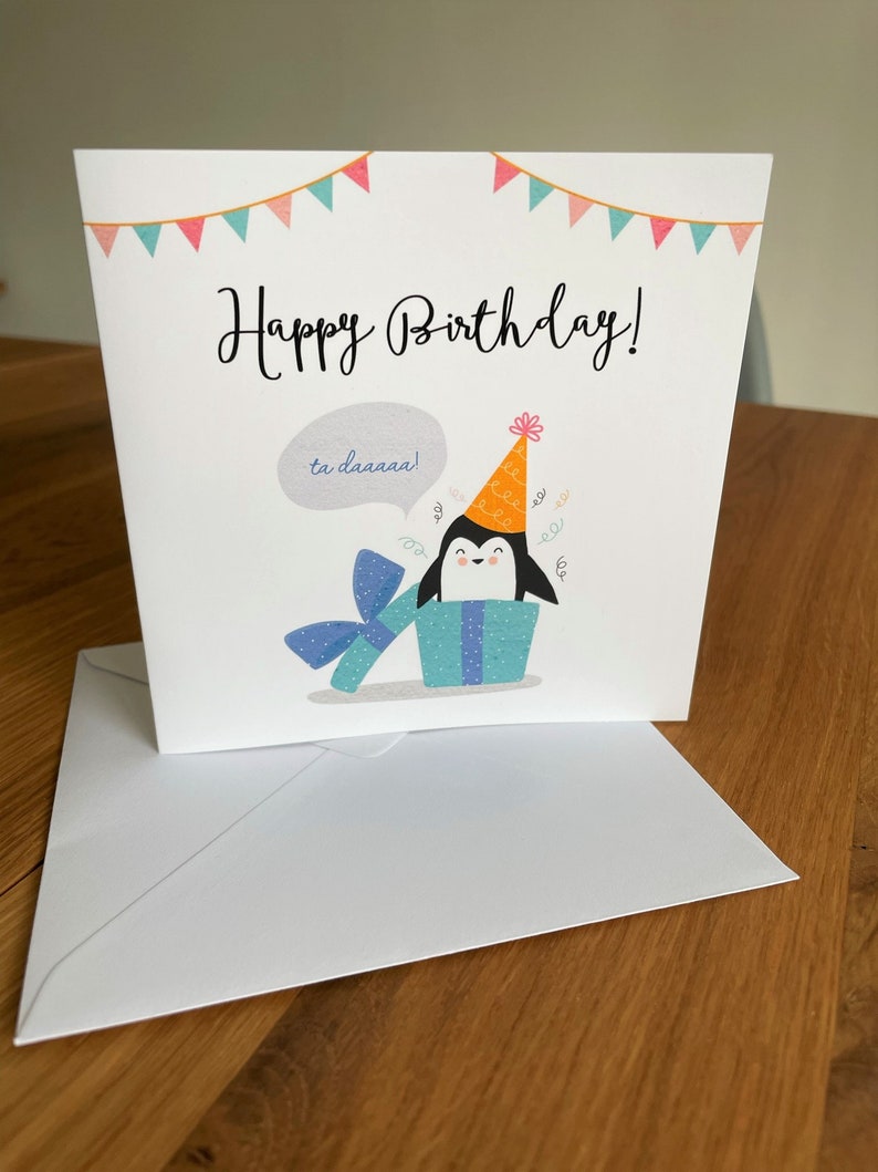 Childrens Birthday Card, Happy Birthday to you Card, Penguin lover, Penguin Birthday Card, Birthday Card for Him, Birthday Card for Her image 4