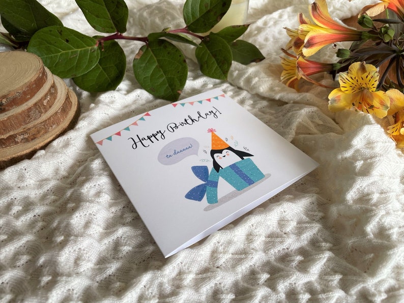 Childrens Birthday Card, Happy Birthday to you Card, Penguin lover, Penguin Birthday Card, Birthday Card for Him, Birthday Card for Her image 2