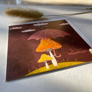 Love you mum card, Mothers day card, Cute card for mum, Illustrated card for mother, Birthday Card for Mummy, Baby and mummy mushroom card, image 3