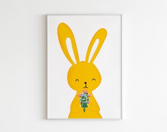 Personalized birth poster, Child poster rabbit, baby poster