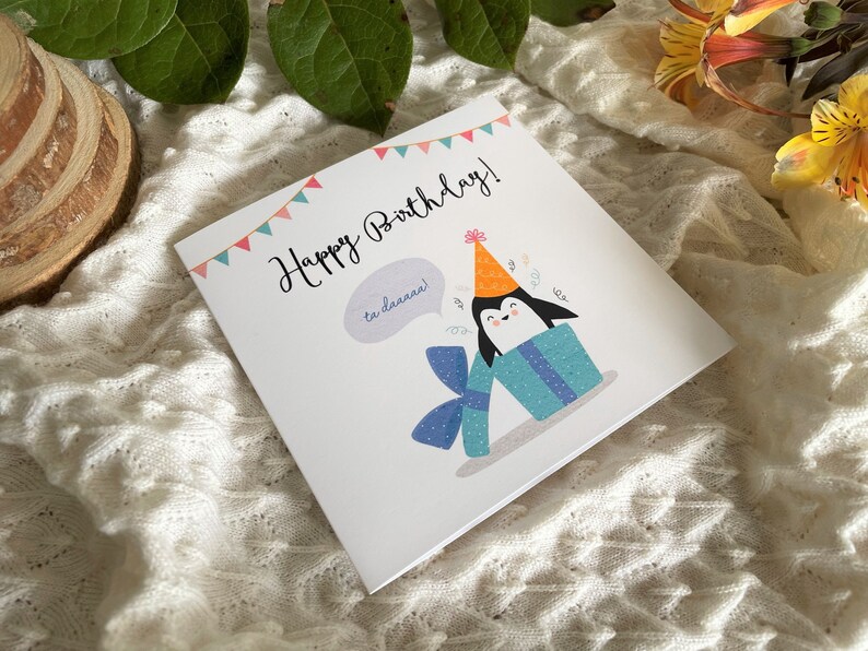 Childrens Birthday Card, Happy Birthday to you Card, Penguin lover, Penguin Birthday Card, Birthday Card for Him, Birthday Card for Her image 3