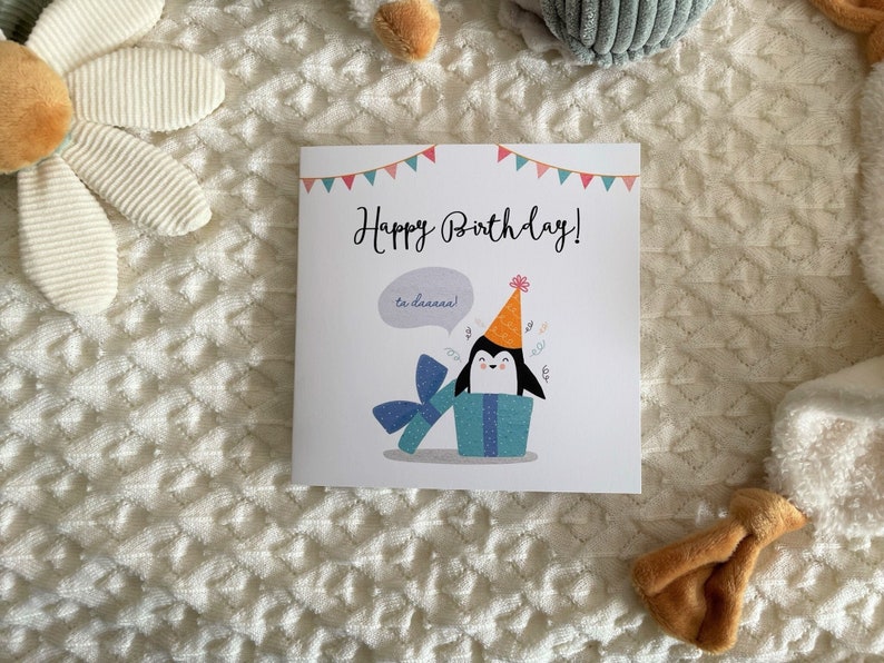 Childrens Birthday Card, Happy Birthday to you Card, Penguin lover, Penguin Birthday Card, Birthday Card for Him, Birthday Card for Her image 1