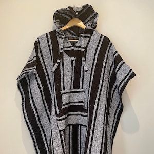Mexican Hoodie Poncho | Classic Baja Hoodie | Surfer Baja Hoodies | Changing Robe | Vintage Striped Poncho |