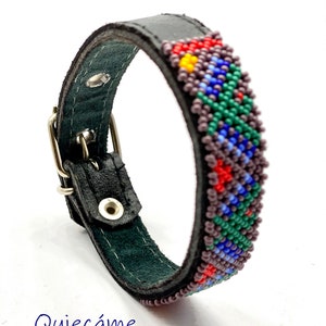 XS Dog Collar | Handsewn beads | Huichol art | Mexican collar | Cat collar | Leather collar | Fairtrade | Handmade