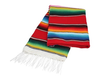 Red Striped Mexican Serape | Authentic Mexican blanket | Picnic Rug | Home Decor | Classic Red Poncho | Traditional Saltillo | Red Shawl