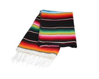 Versatile Black Sarape | Handwoven Mexican Shawl for Home Decor and Celebrations |Traditional Craftsmanship | Saltillo Blanket | Falsa