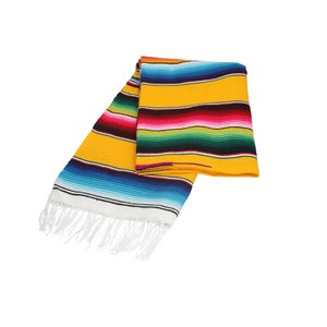 Yellow Striped Mexican Sarape | Authentic Mexican Crafts | Picnic Rug | Home Styling | Versatile Poncho | Shawl | Traditional Saltillo