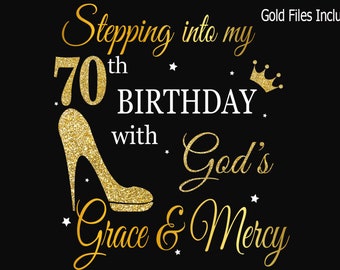 70th birthday svg, Queen Birthday 70 Svg, Gold glitter 70 Birthday svg, 70 Birthday clipart, happy birthday cricut file