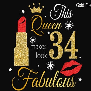 34th birthday svg, Queen Birthday 34th Svg, 34th Birthday svg, 34th Birthday clipart, happy birthday cricut file.