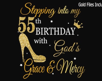 55th birthday svg, Queen Birthday 55th Svg, Gold glitter 55th Birthday svg, 55th Birthday clipart, happy birthday cricut file.