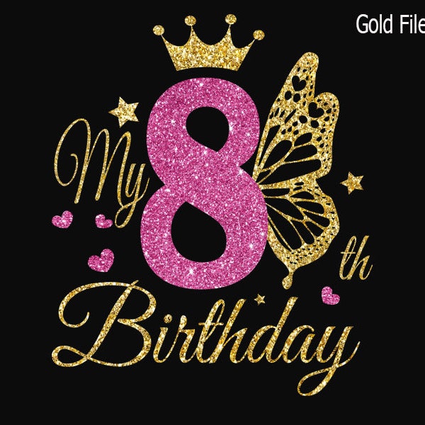 Girl 8th Birthday Svg, Butterfly svg,   8th Girl Birthday  Svg, Birthday Princess Svg,  B-day Girl