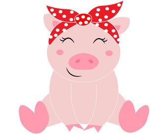 Pig with red bandana svg, Cute pig svg, red bandana pig svg, Funny Pig svg,  Cute Animal svg