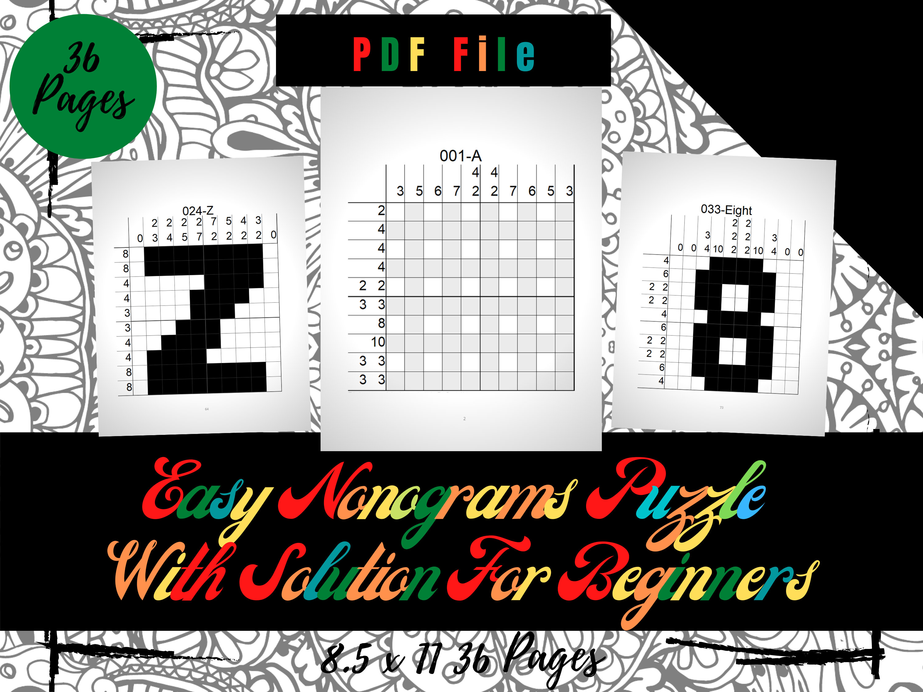 Easy 36 Nonograms Japanese Puzzles Puzzle With Solution For Etsy México