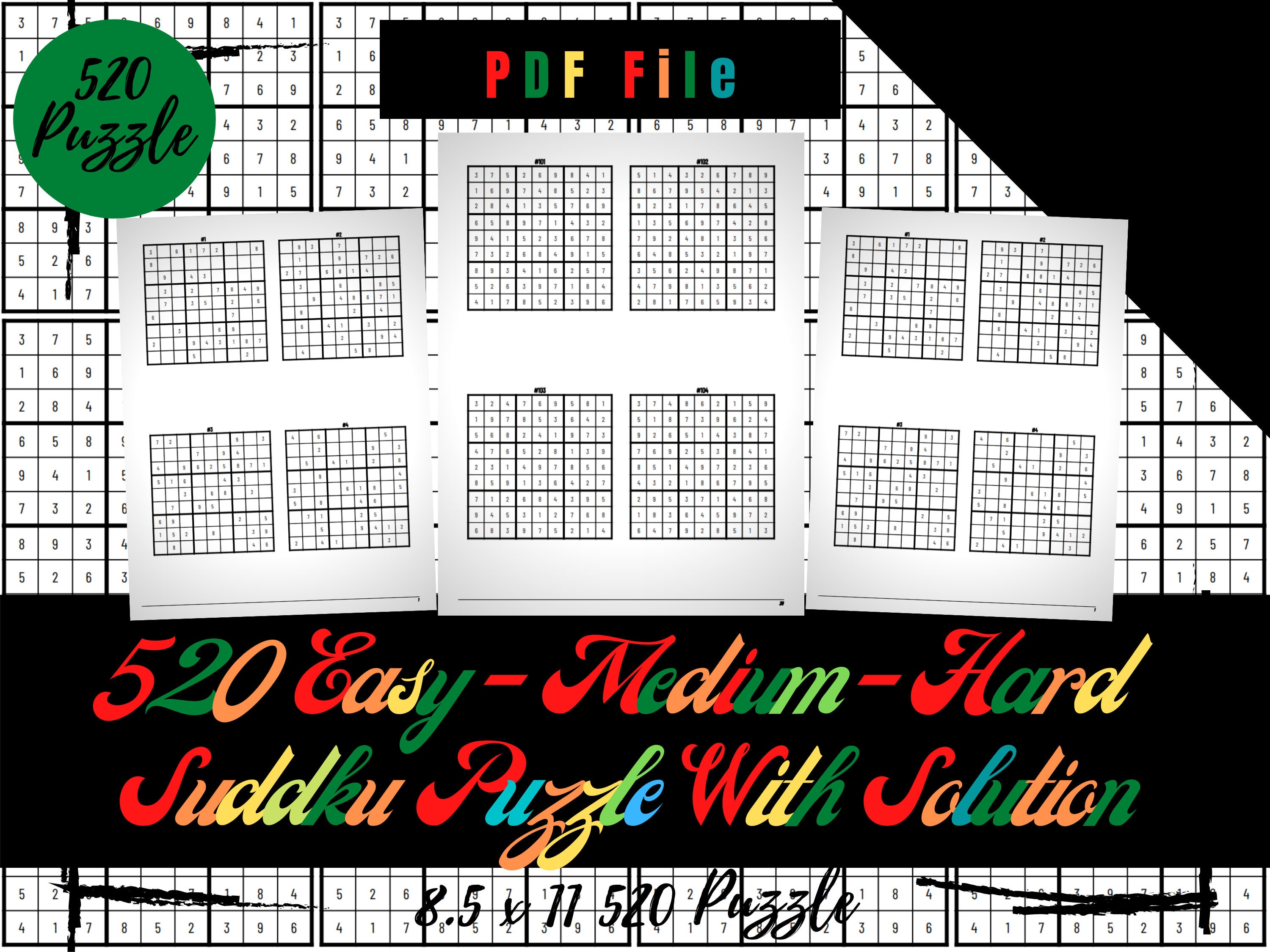 520 easy medium hard sudoku puzzle with solution kids etsy