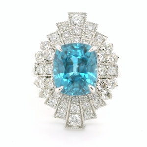 Natural Zircon 6.53 carat with Natural Diamonds 1.15 carat On 18k White Gold Ring