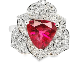 Rubellite Tourmaline Ring: 2.08 Carat Gem, Diamond Halo, 14k White Gold