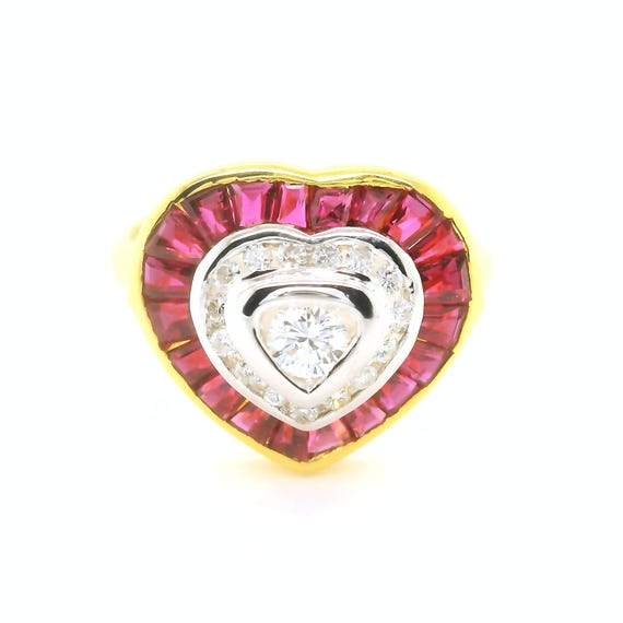 Vintage diamond and ruby 18k gold ring, Estate Second Hand jewelry