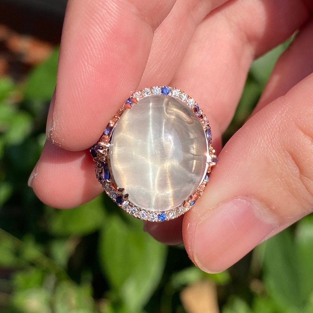 Cat's Eye Aquamarine Surrounded by Natural Blue Sapphire Etsy