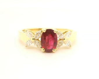 Vintage 18k Yellow Gold Ruby Ring with Diamond Accents