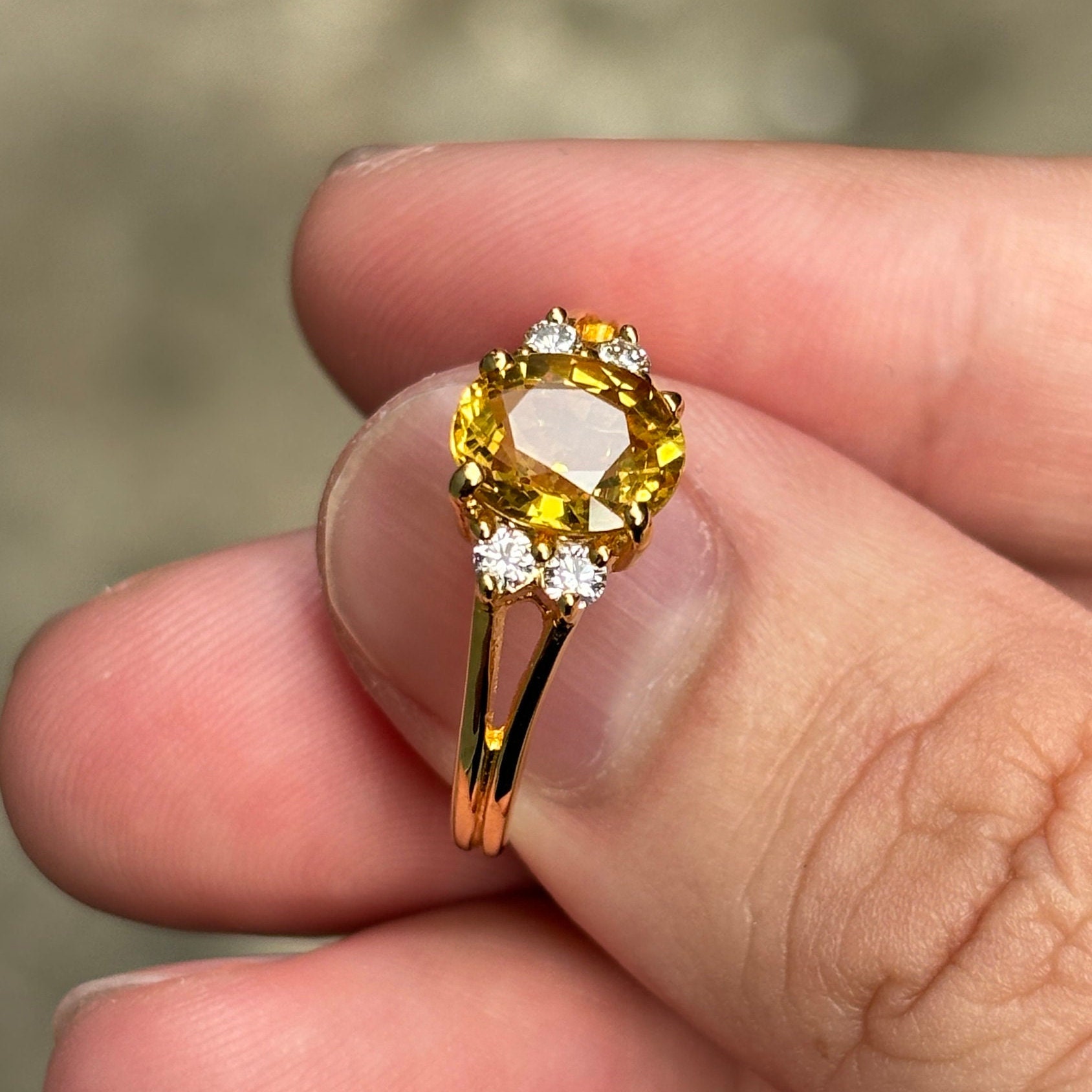 Vintage Natural Yellow Sapphire With Diamonds on 18k Gold