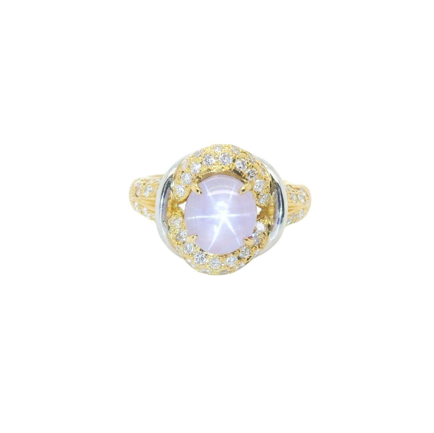 Vintage Natural Star Sapphire 2.02 carat with Natural Diamonds 0.75 carat on 18k Yellow Gold Band and Platinum 900, Second Hand Jewelry