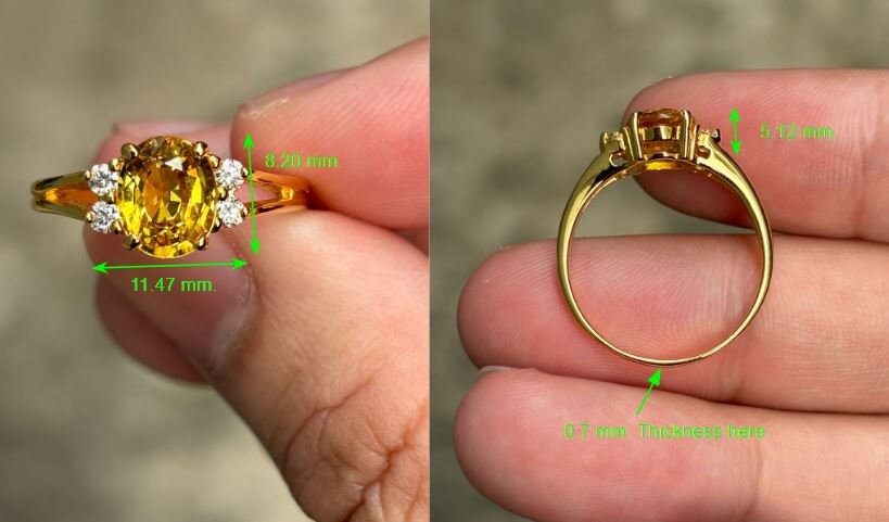 Vintage Natural Yellow Sapphire With Diamonds on 18k Gold