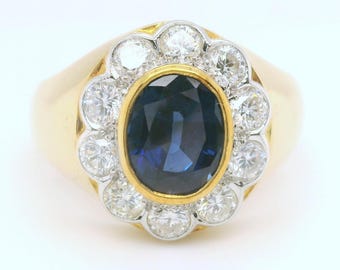 Natural Blue Sapphire with Natural Diamonds Gold Ring, Second Hand, Antique ring, Unisex Design