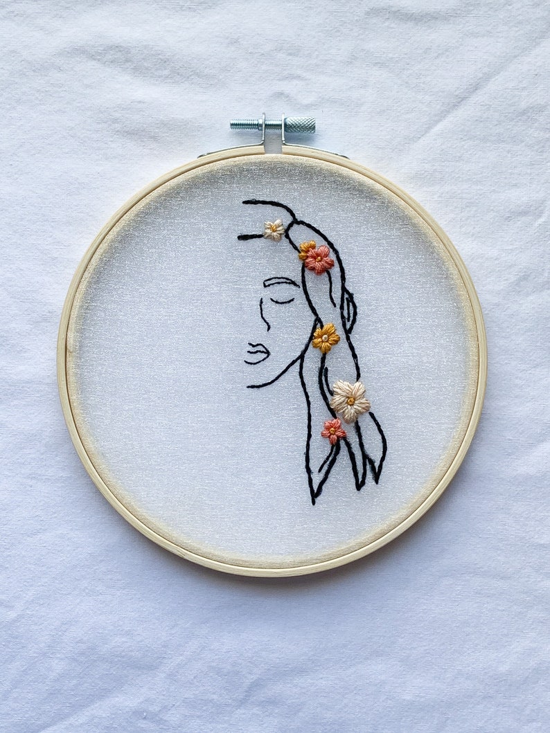 Hand Embroidered Woman With Flowers Hoop Etsy
