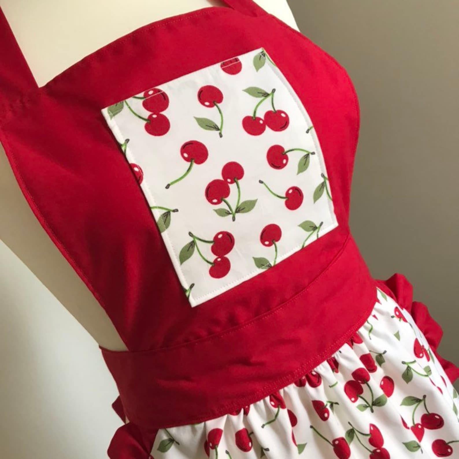 Cherry & Red Apron Retro Cherry Apron Ruffle Apron Etsy