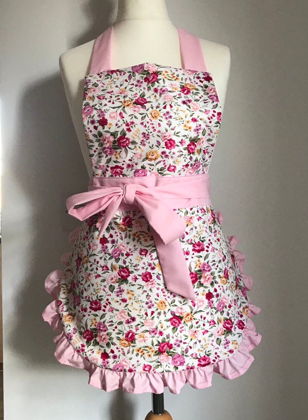 Pink Floral Apron Pink Frilly Apron Pink Apron Vintage Etsy