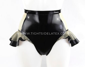 Latex Briefs With Sheer Panels And Leg Frills