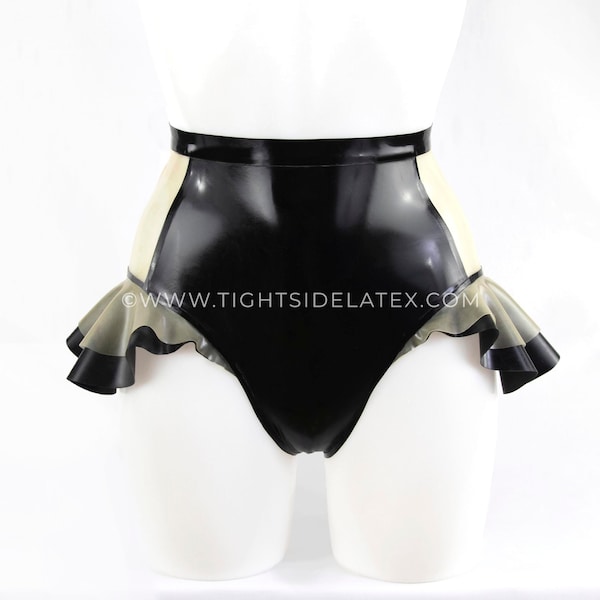 Slip en latex avec empiècements transparents et volants