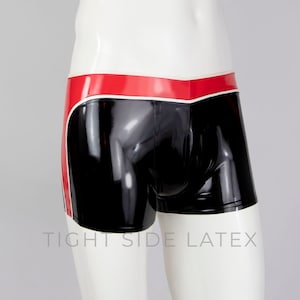 Mens Latex Shorts With Red Trim