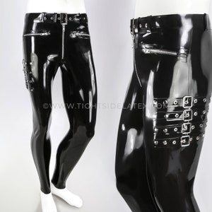 Handmade Black Red High Waist Latex Trousers Leggings Wet Rubber